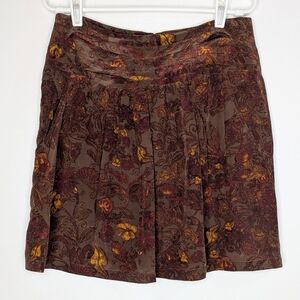 Peruvian Connection Brown Yellow Purple Floral Silk Skirt 6
